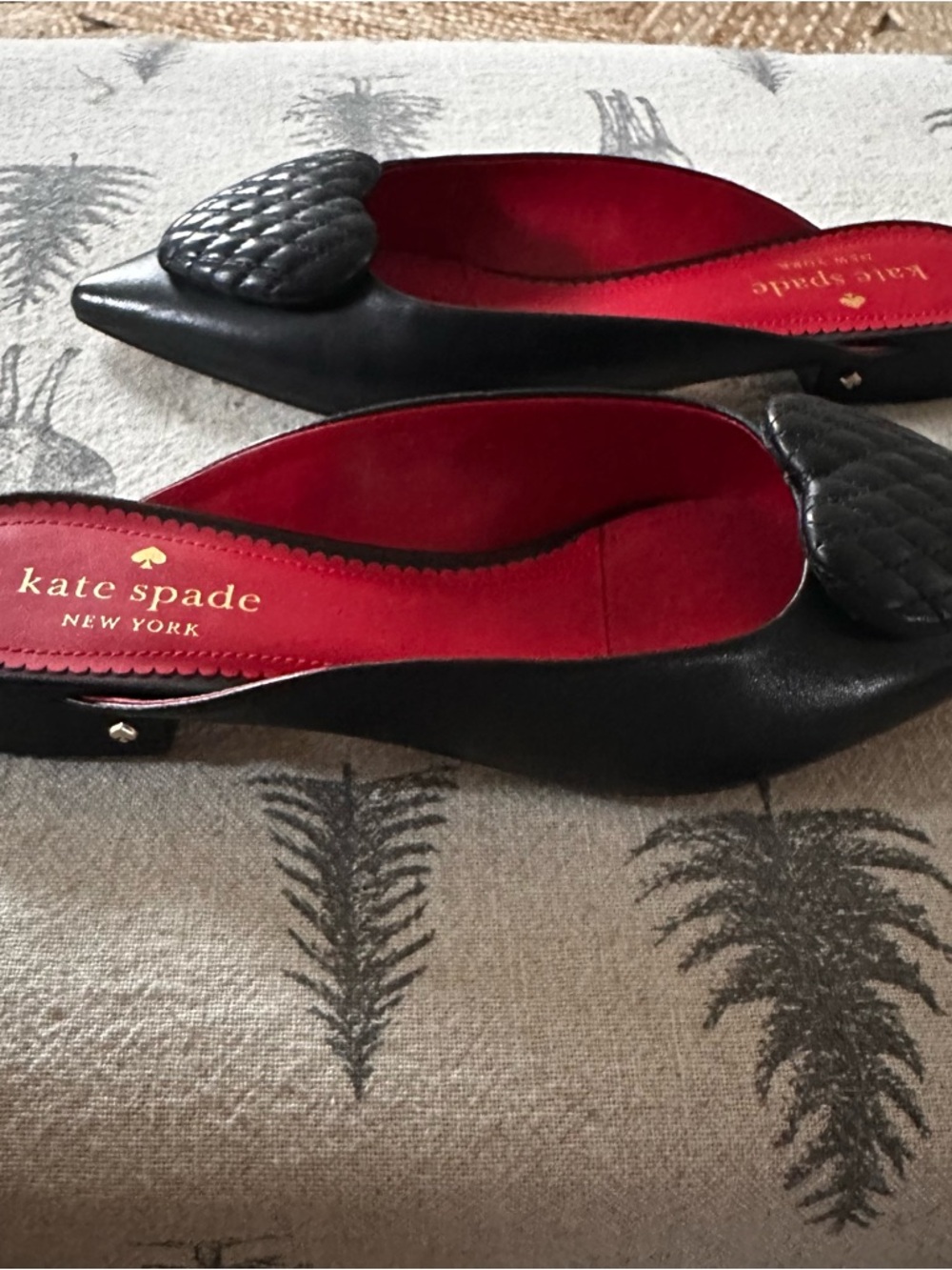 kate spade Black Pointed-Toe Heart Ballet Flats - Picture 3 of 6